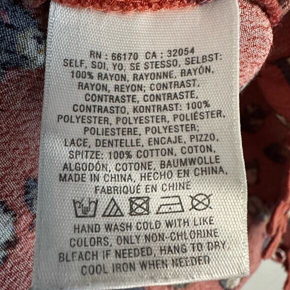 Meadow Rue Anthropologie Rust Orange Bird Top Crochet Rayon Indie Boho Fall XS - Picture 6 of 6